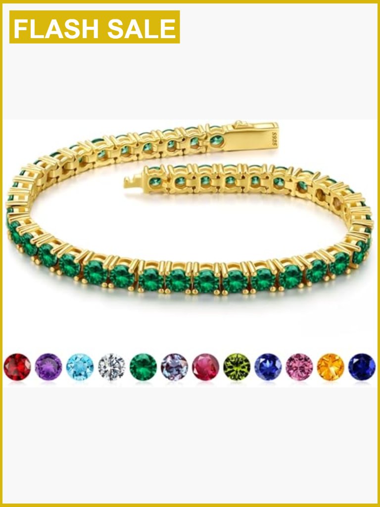 14k Gold Plated Tennis Bracelet, 925 Sterling Silver, 6.5-7 Inch